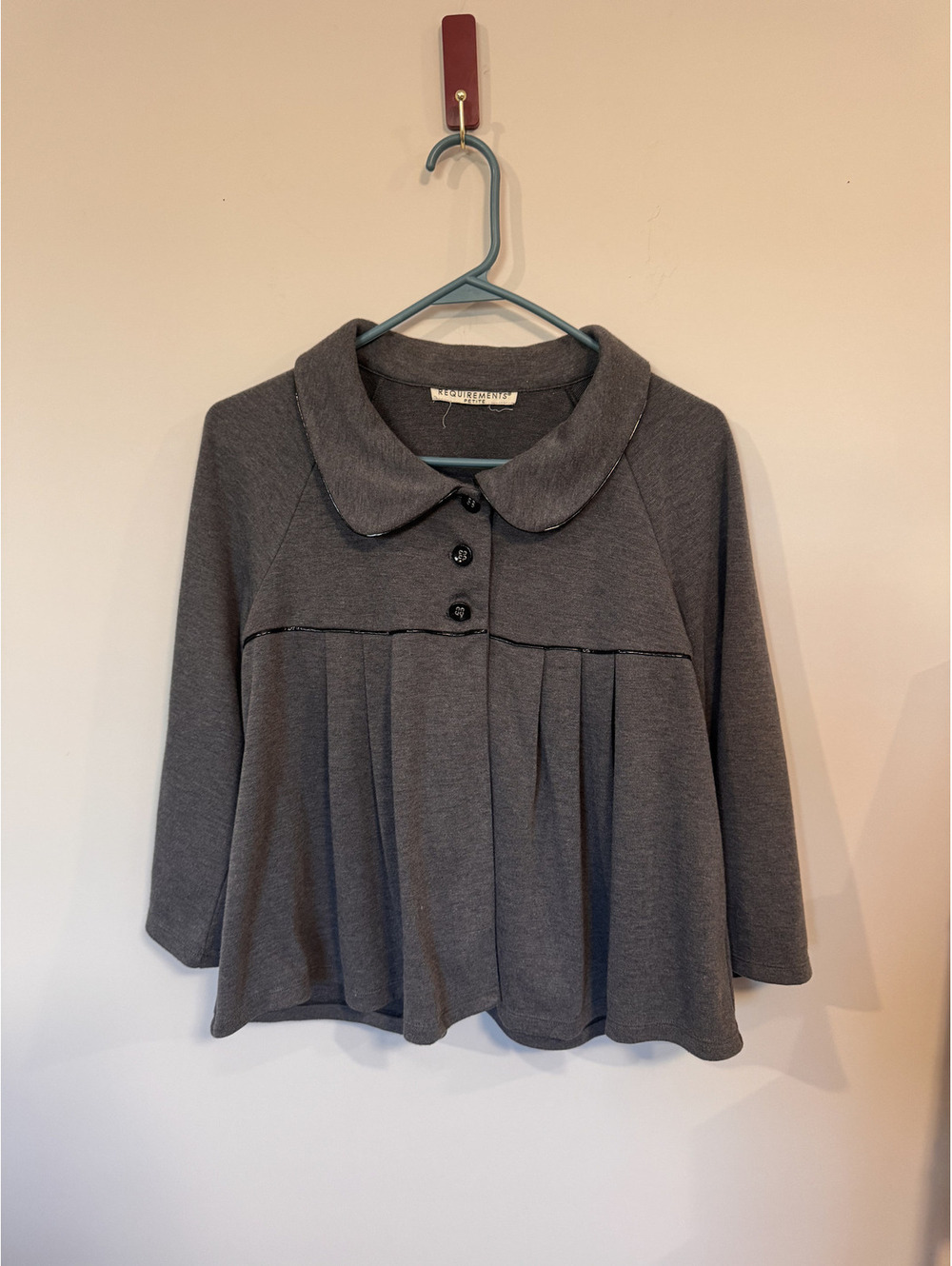 Vintage Requirements Petite Babydoll Top Grey Peter Pan Collar Jacket Size PS